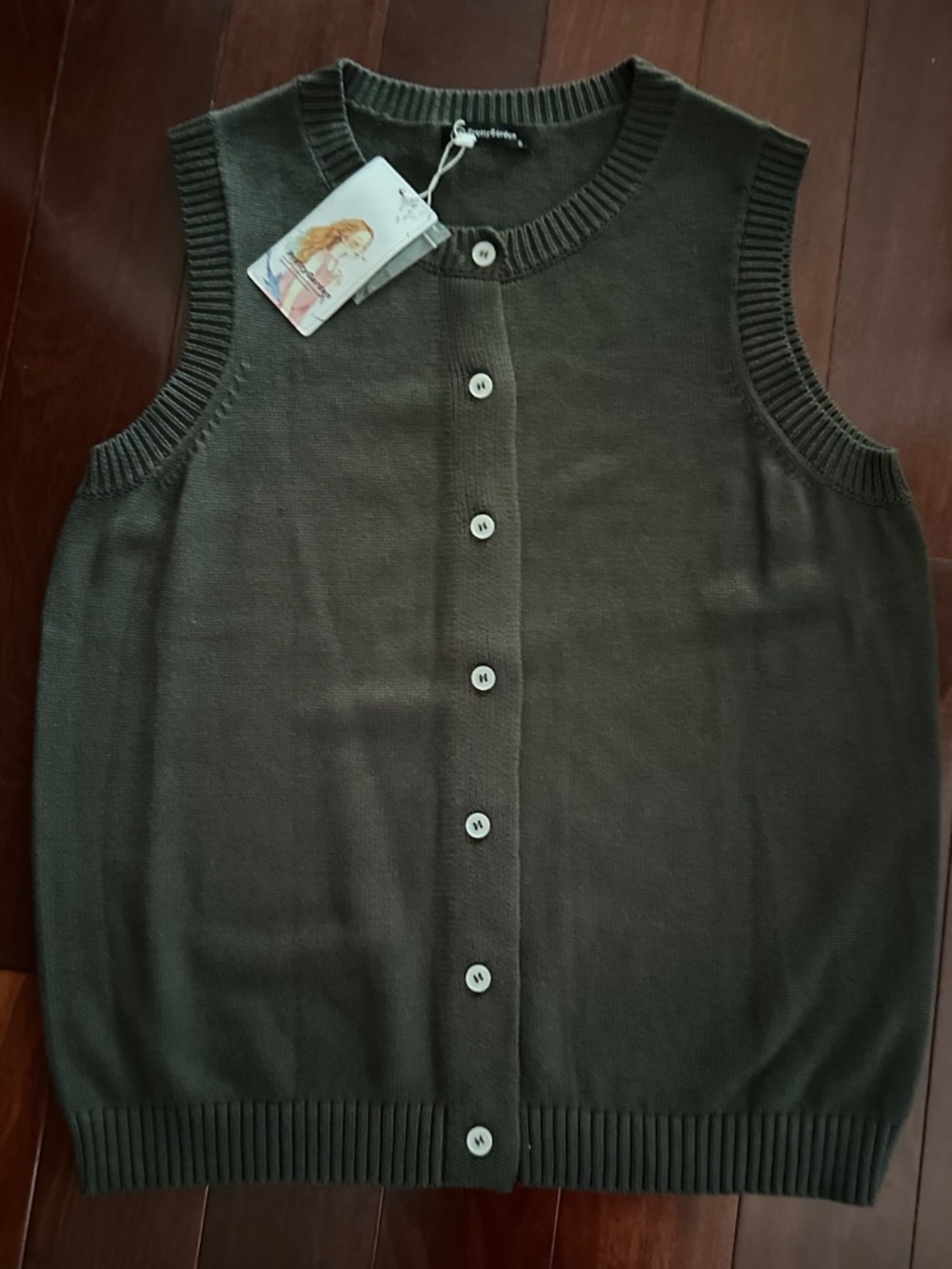 PrettyGarden Sleeveless Button-Front 100% Viscose Vest Olive Green Size S NWT